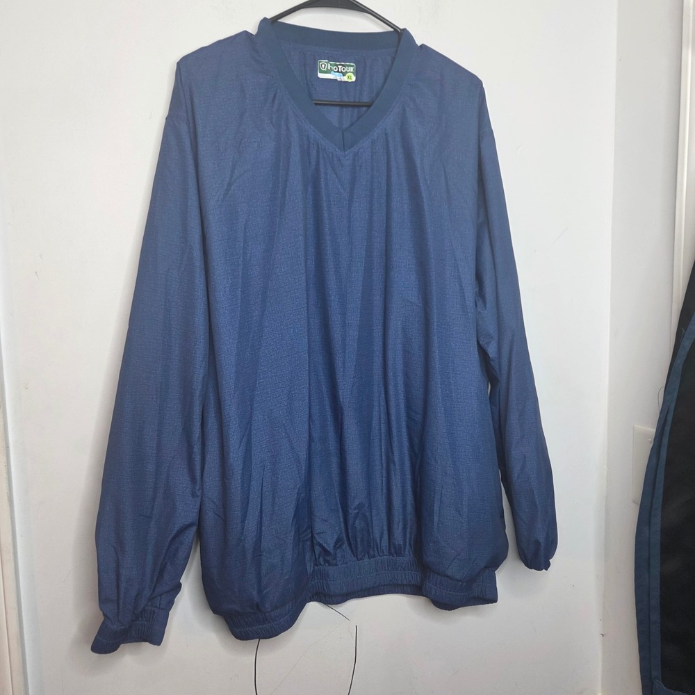 Pro Tour CoolPlay Mens XL Navy Blue V-Neck Golf Windshirt Pullover Long Sleeve